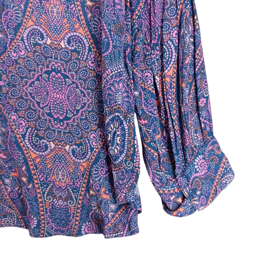 Terra & Sky Women's 0X 14W Blouse Paisley Boho Long Sleeve V-Neck Button Front T - Picture 4 of 9